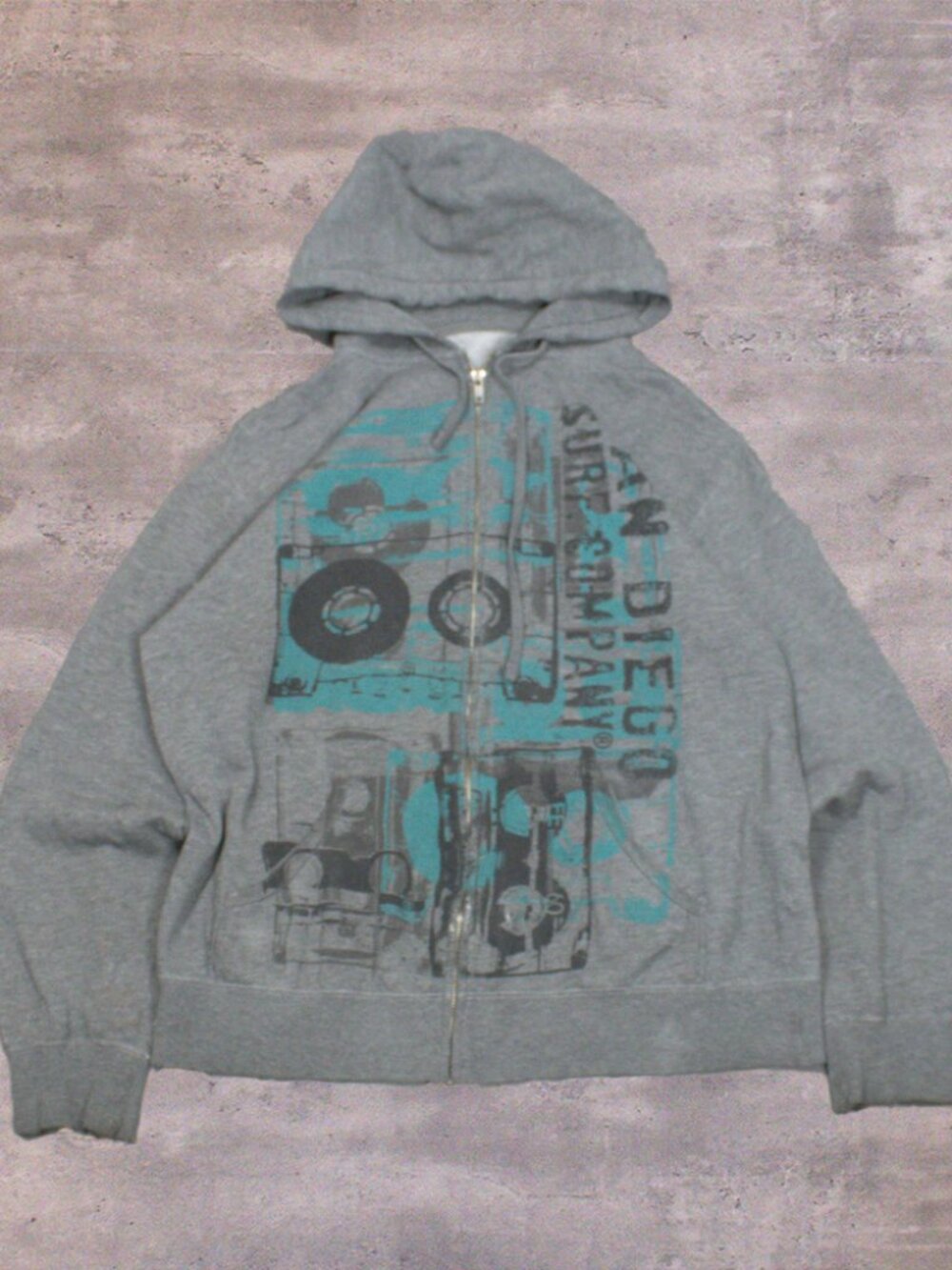 Y2K 2000's 00's San Francisco Distressed Thrashed Skate Grey Zip Hoodie